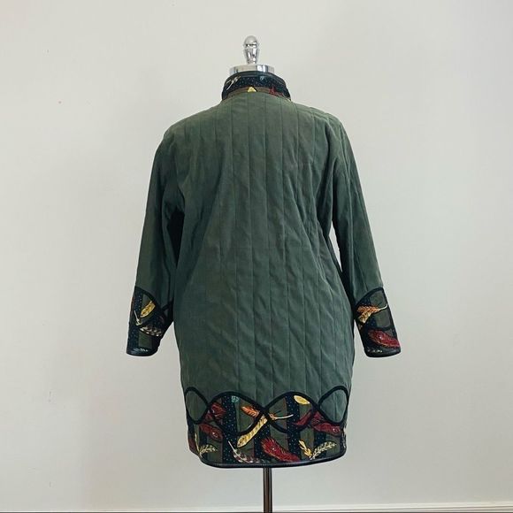 Wearable art reversible feathers green coat sz 18 - Picture 5 of 8